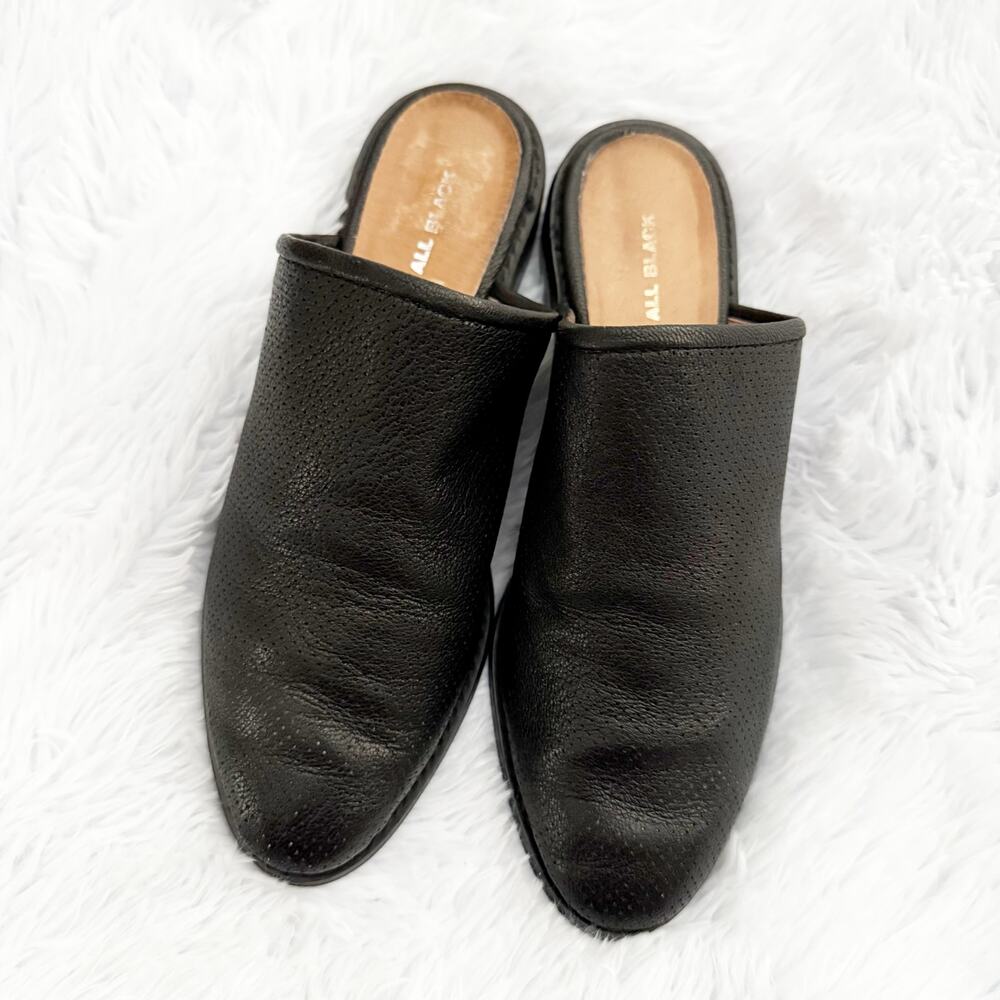 ALL BLACK x ANTHROPOLOGIE | Perforated Slide Slip On Mules | Size 38